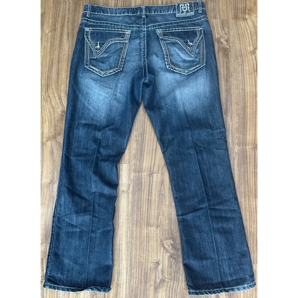 Request Y2K‎ Jeans Men 36x30 Flap Pockets Rivets Straight Fade Whiskers
